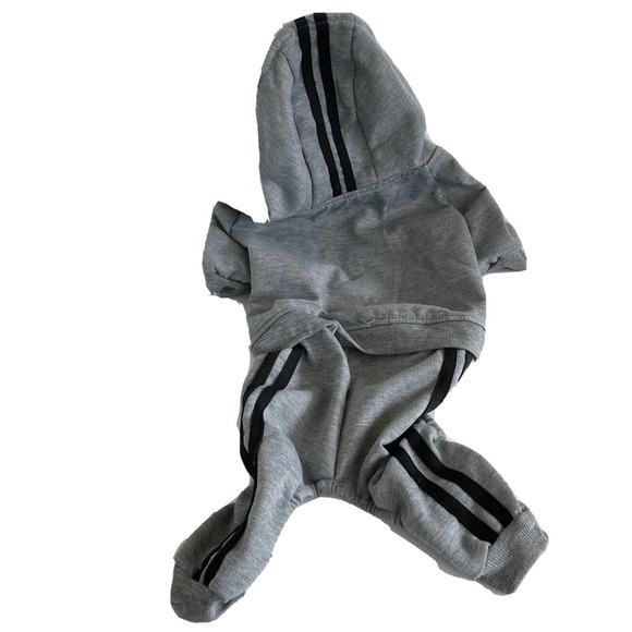 Meowwow Cat Dog Track Suit Outfit Gray Hooded Sweatshirt Hoodie Large One Piece - Picture 4 of 12